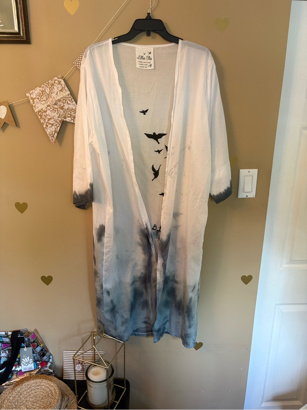 Lillias Bliss Artisan Small Batch Cotton Kimono w/Bird Accent - Picture 2 of 9